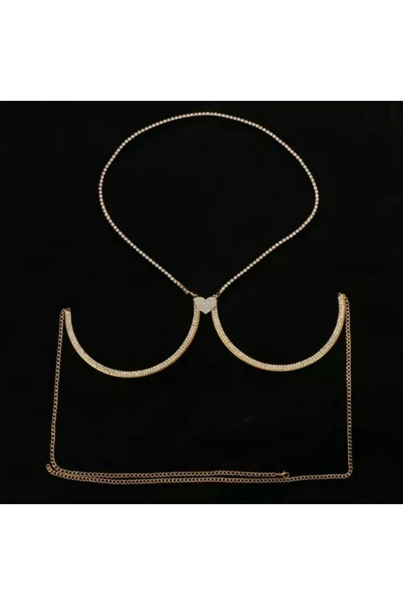 Crystal Chest Bracket Chain Body Chain Banquet Breast Support For Festival-gold
