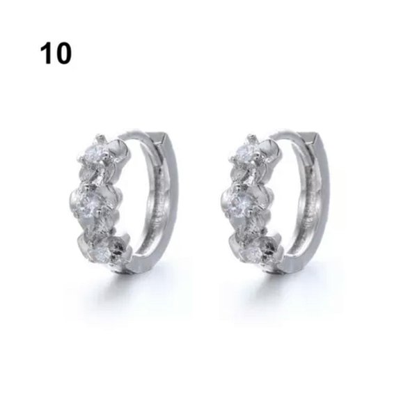 QQTDFG Crystal Zircon Luxury Silver Color Huggie Hoop Ear Stud Earrings Ear Cuff-10
