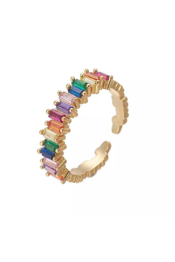 Cubic Zirconia Cuff Ring Findings Real Gold Plated Size 6 Adjustable 16mm P405-default