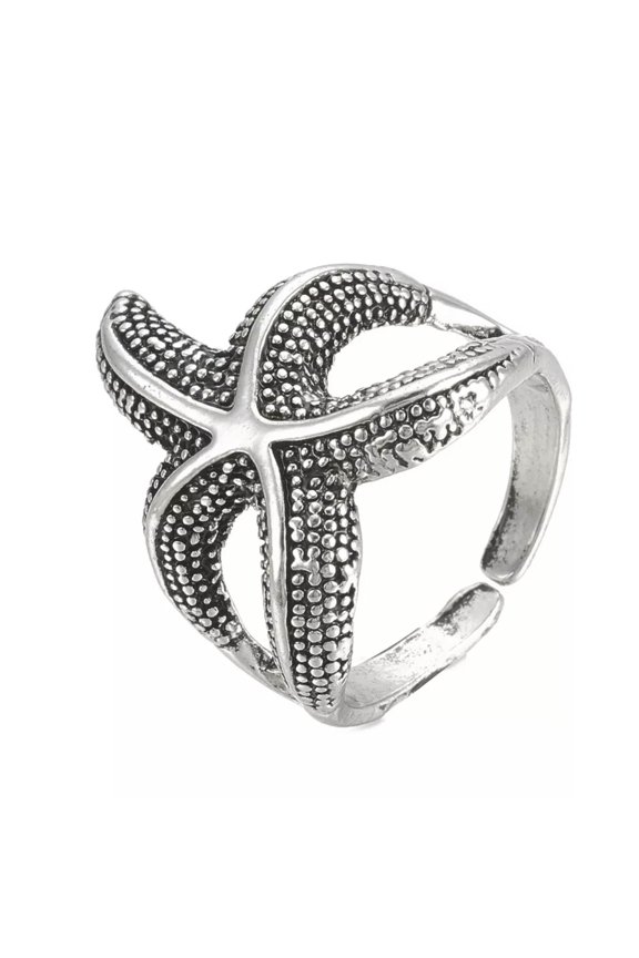 Cuff Finger Ring Wide Ring Starfish Antique Silver Size 8 Adjustable 18.5mm P403-default