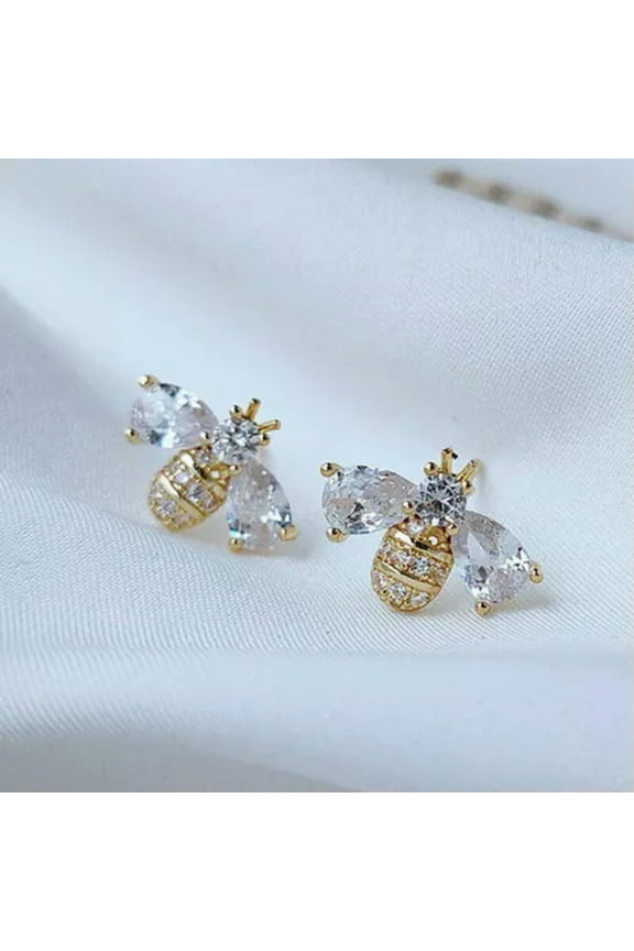 Cute Bee Two Tone Stud Earrings for Women 925 Silver Gifts Jewelry A Pair/set-Bee