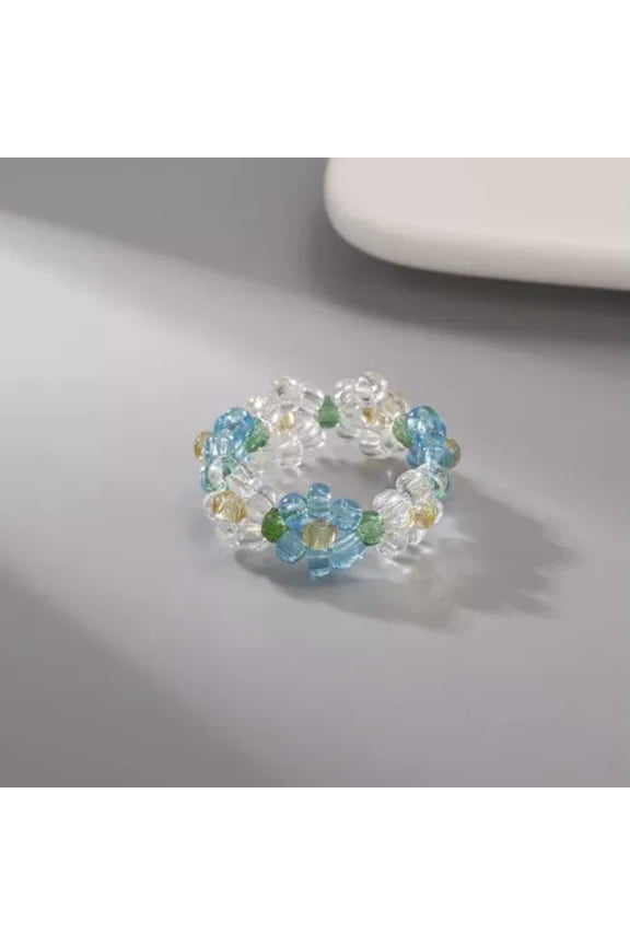 Cute Colourful Resin Flowers Finger Rings Elastic Women Party Jewelry Gift-#13-Adjustable
