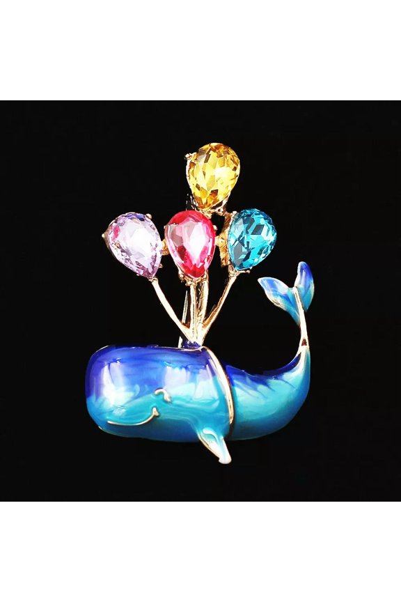 Cute Enamel Rhinestone Whale Balloon Brooch Pin Christmas Gift-default