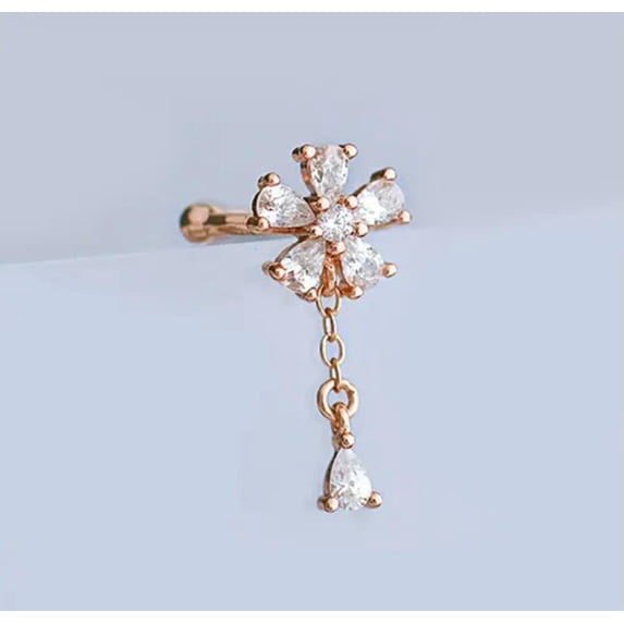 QQTDFG Cute Flower Ear Cuff 925 Sterling Silver CZ Dangle Drop Earrings A1866-Rose gold-A right ear - 1 single cuff