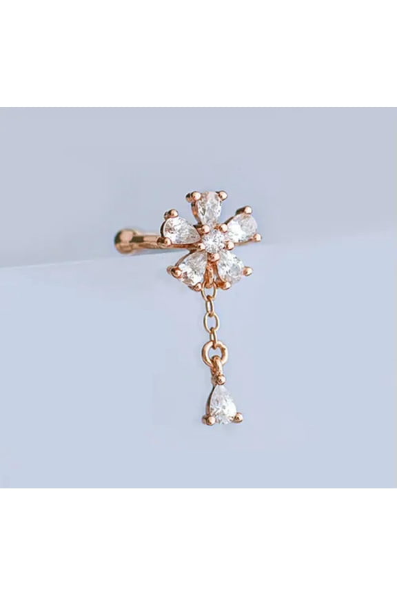 Cute Flower Ear Cuff 925 Sterling Silver CZ Dangle Drop Earrings A1866-Rose gold-A right ear - 1 single cuff