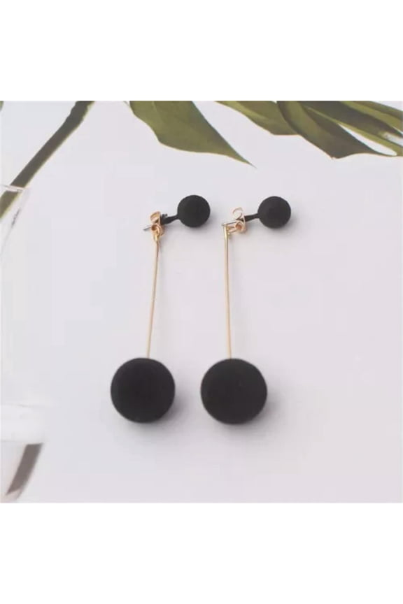 Drop Earrings Plush Ball Drop Dangle Earrings Faux Fur Pompon Pom Pom Earring-black