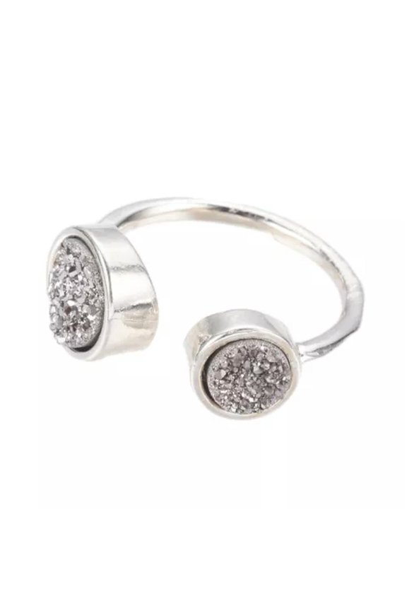 Druzy Agate Cuff Ring Sterling Silver Dyed Blue White Size 8 Adjusble 18mm P392-Grey