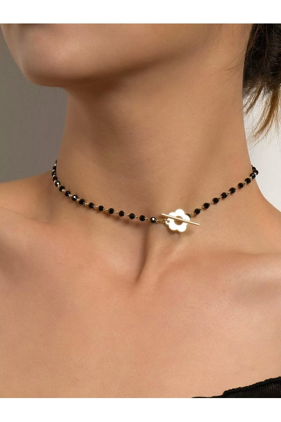 Elegant Black Artificial Crystal Glass Necklace For Women Novelty Necklace-default