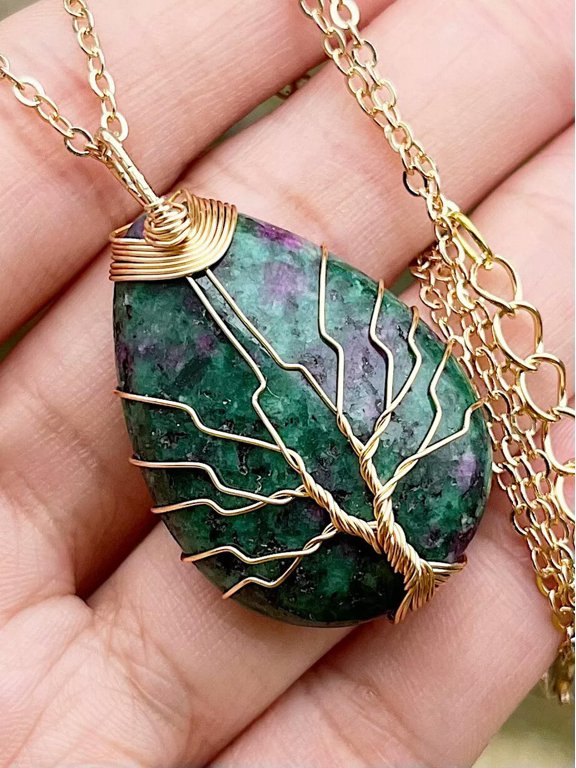 Epidote Tree Of Life Necklace Chakra Water-Drop Reiki Healing Amulet-default