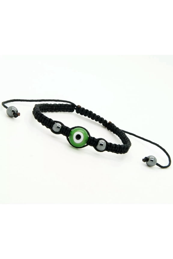 Evil Eye GOOD LUCK Bracelet Glass Green Adjustable sizeNylon Cord-default