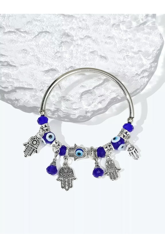 Evil Eye & Hamsa Hand Beads Decor Bracelet for Women Men Stackable Bracelets-default