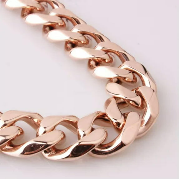 QQTDFG Fashion 12/15mm Cut Curb Cuban Link Chain Stainless Steel Mens Necklace Bracelet-15mm-24inch or 61cm-Rose Gold