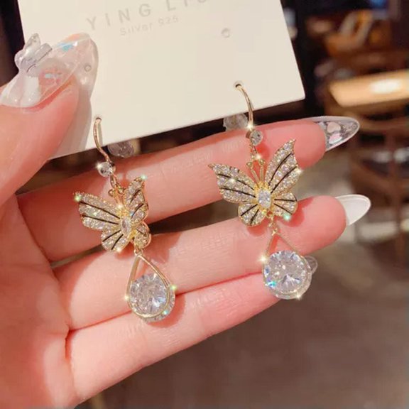 QQTDFG Fashion 925 Silver Crystal Flower Star Earrings Women Drop Dangle Weeding Gift-#4