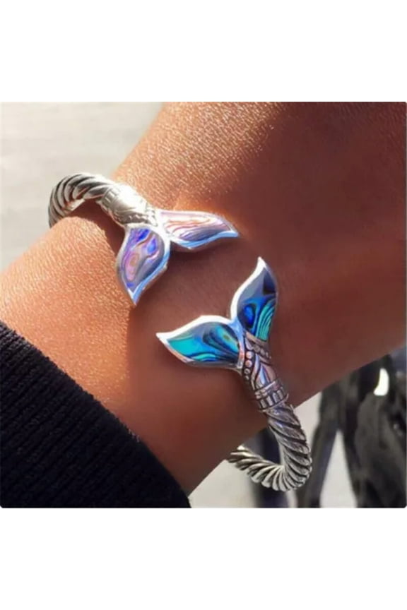 Fashion 925 Silver Fishtail Bracelet Gemstone Bangle Cuff Women Wedding Jewelry-1