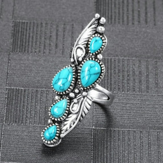 QQTDFG Fashion 925 Silver Plated Handmade Turquoise Ring Women Jewelry Gift Size 6-13-7-#1
