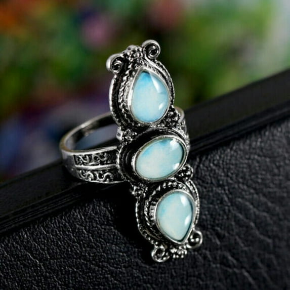 QQTDFG Fashion 925 Silver Plated Handmade Turquoise Ring Women Jewelry Gift Size 6-13-9-#5