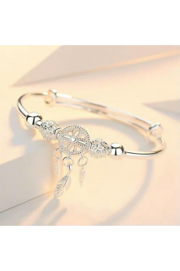 Fashion 925 Silver Retro Open Feather Bracelet Bangle Cuff Women Men Jewelry Hot-#2
