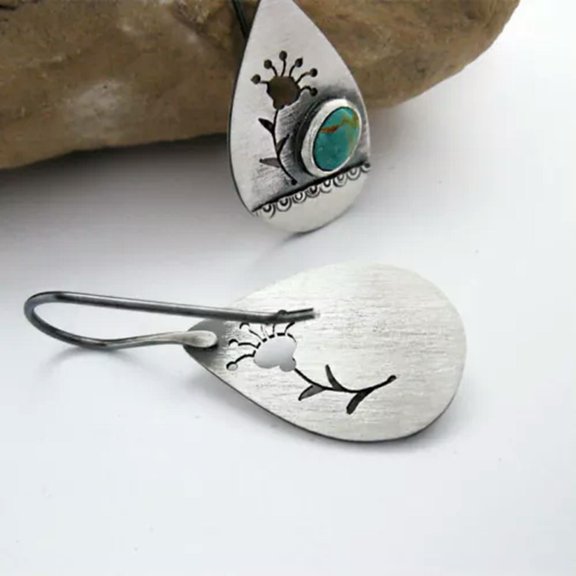 QQTDFG Fashion 925 Silver Turquoise Jewelry Hoop Earrings for Women Party Gifts A Pair-#15