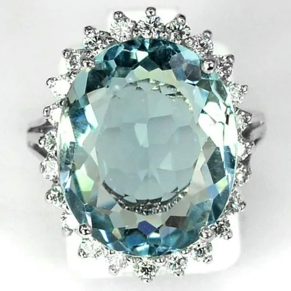 QQTDFG Fashion 925 Silver Women Jewelry Aquamarine Wedding Bridal Rings Gifts Size 6-10-#8-7