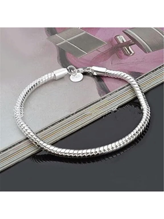 Fashion 925Sterling Silver 3mm 8" Vivid Snake Bone Chains Bracelet for Men Women-default