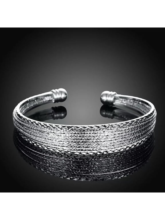 Fashion 925Sterling Silver Flower Lines Open Up Women's Cuff Bracelet BY145-default