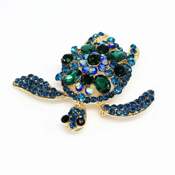 QQTDFG Fashion Charm Turtle Tortoise Animal Brooch Pin Blue Rhinestone Crystal Pendant -default