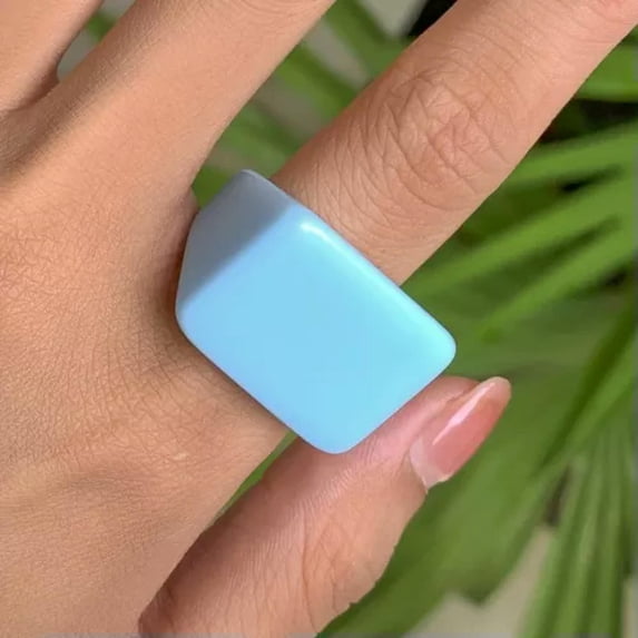 QQTDFG Fashion Colored Acrylic Ring Simplicity Ring New Geometric Square Ring-Light Blue
