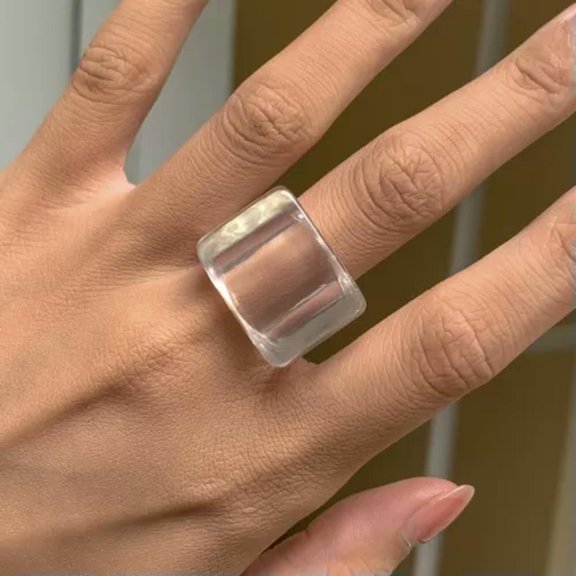 QQTDFG Fashion Colored Acrylic Ring Simplicity Ring New Geometric Square Ring-Transparent