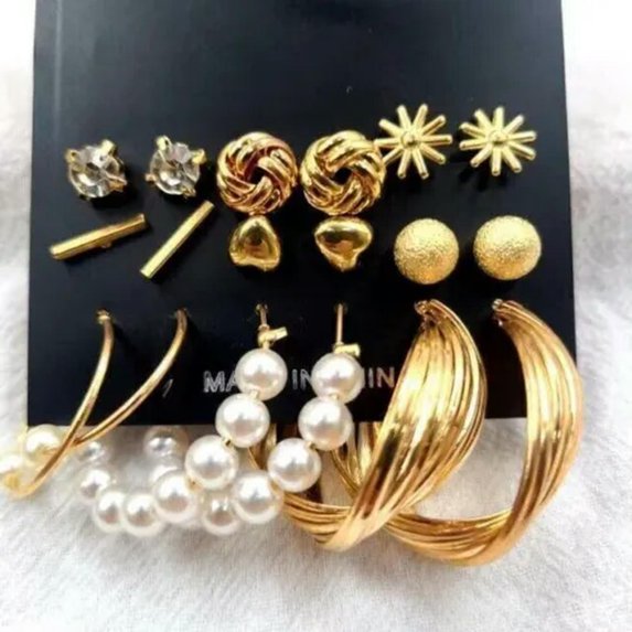QQTDFG Fashion Gold Geometric Pearl Earrings Set For Women Metal Earring Jewelry Gifts-#5
