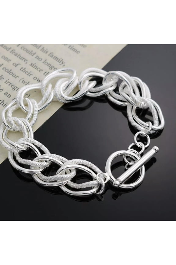 Fashion Jewelry 925Sterling Silver Big Circles Unisex Chains Bracelet 8" H290-default