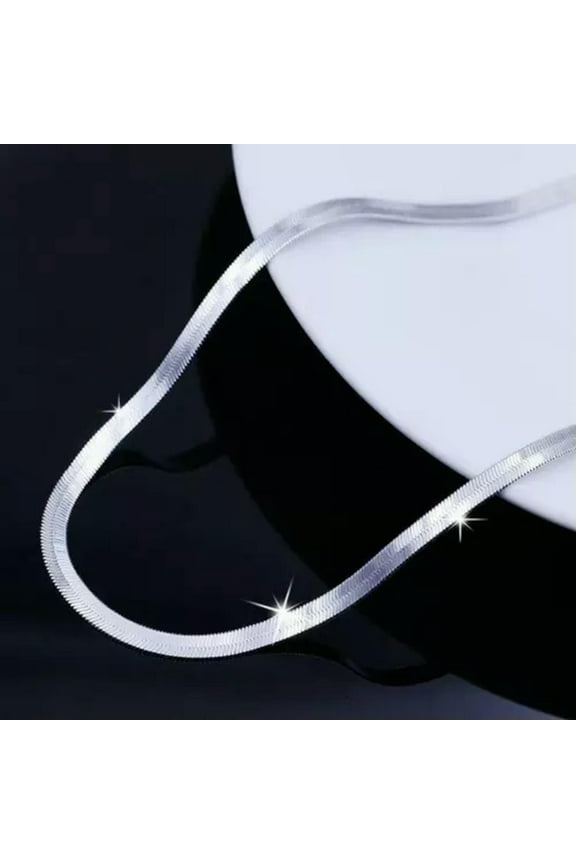 Fashion Jewelry 925Sterling Silver Flat 4mm Snake Bone Unisex Chains Necklace -20"