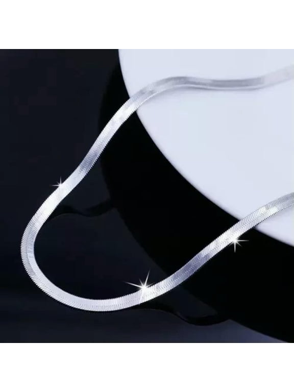 Fashion Jewelry 925Sterling Silver Flat 4mm Snake Bone Unisex Chains Necklace -20"