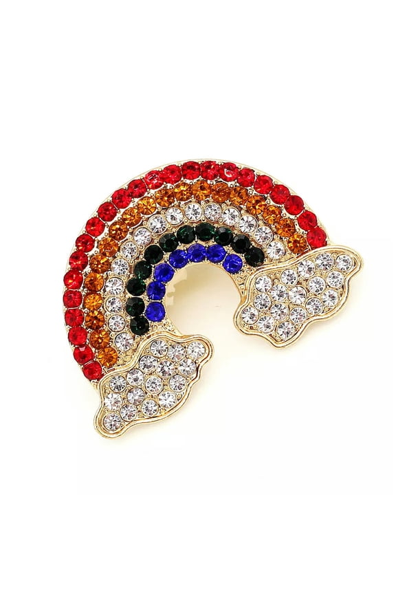 Fashion Jewelry Multi-Color Crystal Rhinestone Rainbow Cloud Charm Brooch Pin -default