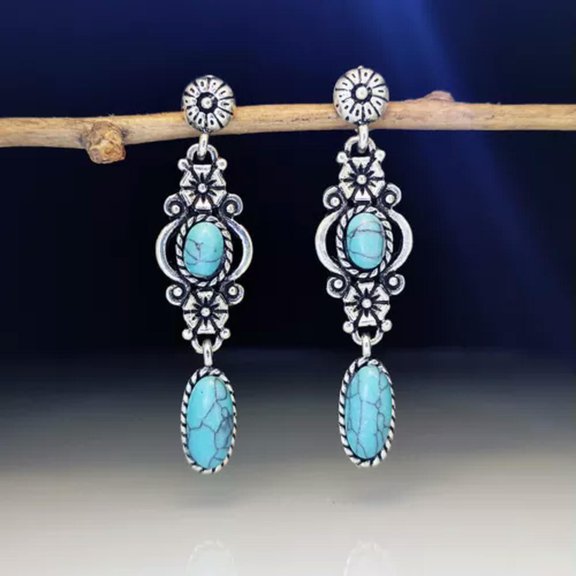 QQTDFG Fashion Silver Turquoise Earrings Ear Hook Women Wedding Drop Dangle Jewelry-#1