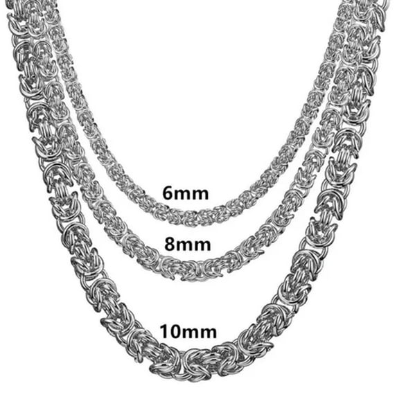 QQTDFG Fashion Stainless Steel Women Men Silver Gold Plated Byzantine Chain Necklace-Silver-40inch or 101cm-8mm
