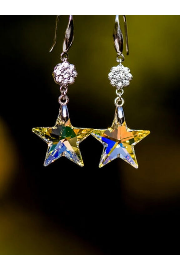 Fashion Star Women 925 Silver Drop Dangle Earrings Cubic Zirconia Jewelry Gift-Silver