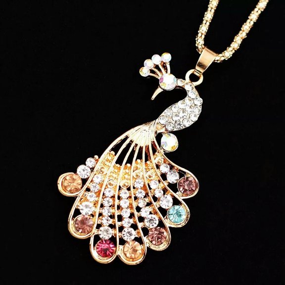 QQTDFG Fashion Womens Crystal Rhinestone Peacock Pendant Sweater Chain Animal Necklace-default