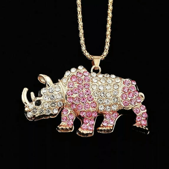 QQTDFG Fashion Womens Jewelry Crystal Rhinoceros Pendant Sweater Chain Animal Necklace-default