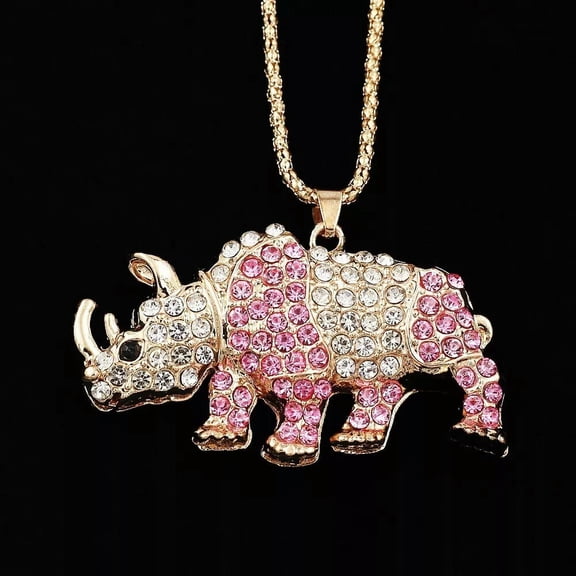 QQTDFG Fashion Womens Jewelry Crystal Rhinoceros Pendant Sweater Chain Animal Necklace-default