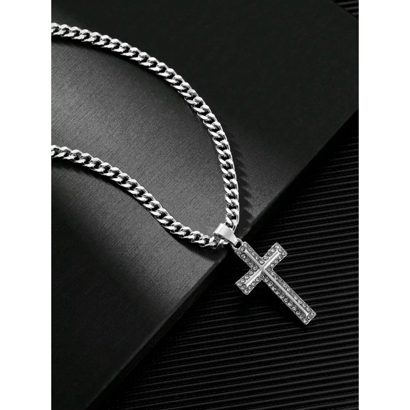 QQTDFG Fashionable Cross Pendant Necklace For Men With Rhinestone Detail-default