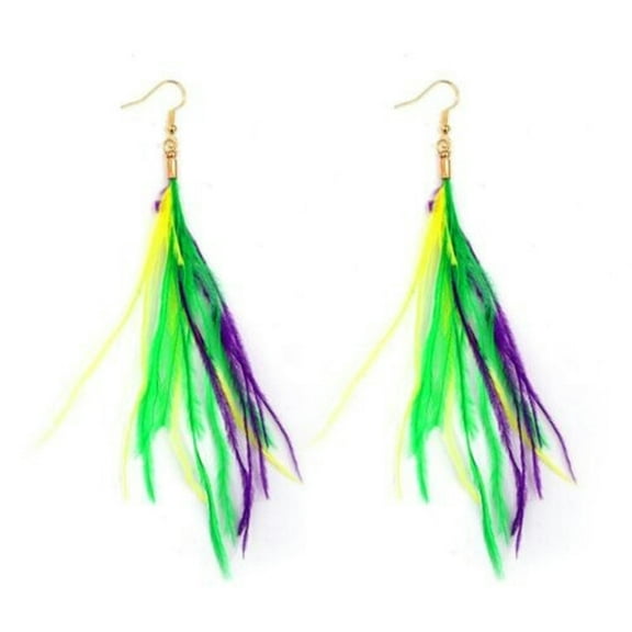 QQTDFG Feather Mardi Gras Tassel Earrings Exaggerated Earrings For Women-1
