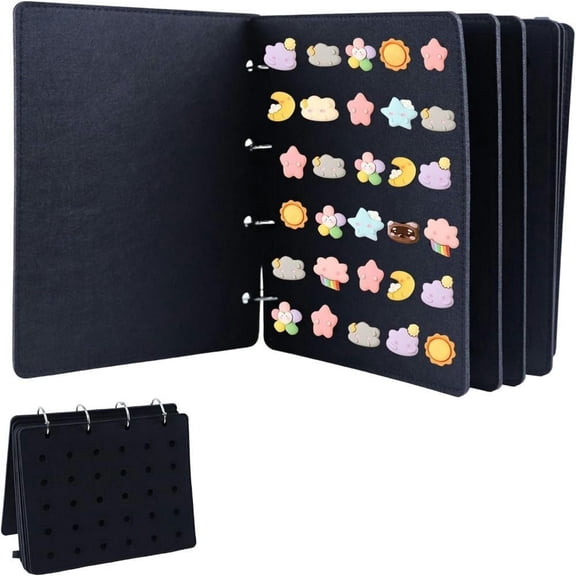 QQTDFG Felt Enamel Pin Display Book Black Shoe Charms Organizer Page Pin Binder-default