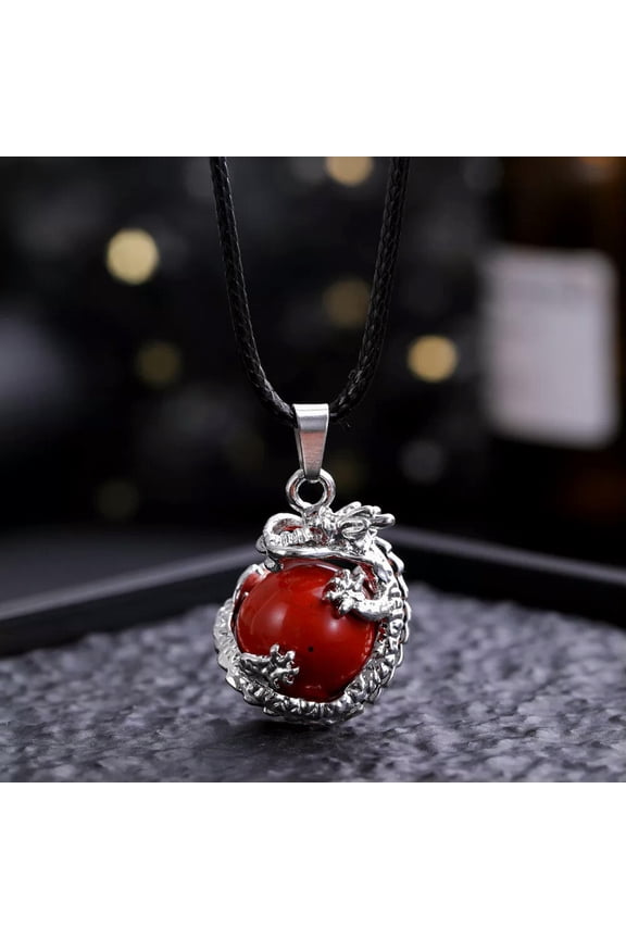 Flame Jasper Gems Dragon Ball Necklace Magic Reiki Healing Amulet-default