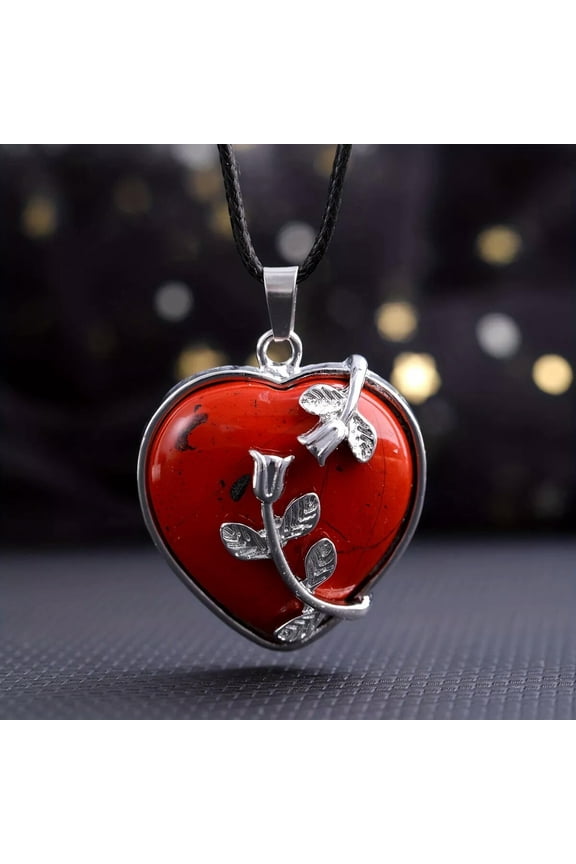 Flame Jasper Gems Love Heart Necklace Magic Reiki Healing Amulet-default
