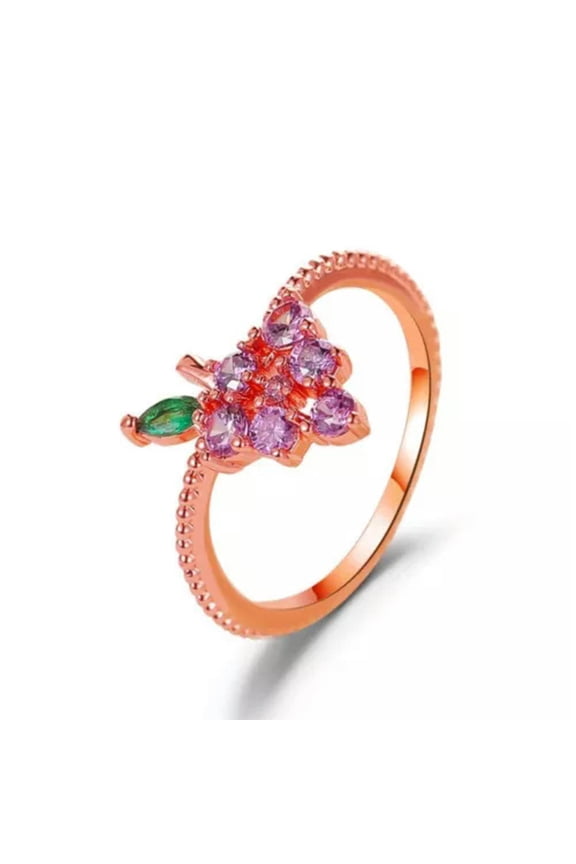 Fruit Colorful Fruit Rings Women Rings Cocktail Reception Party Gifts-Rose gold-cherry