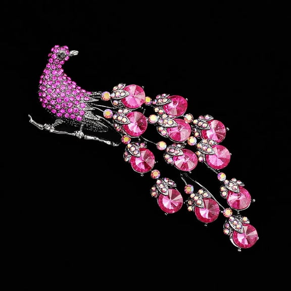 QQTDFG Fuchsia Crystal Rhinestone Big Peacock Bird Animal Brooch Pin Womens Jewelry-default