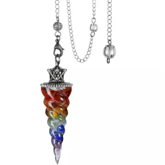 QQTDFG Gemstone Rock Healing Crystal Amulet Natural Crystal Chip Stones Pendulums-Silver 7 Chakra