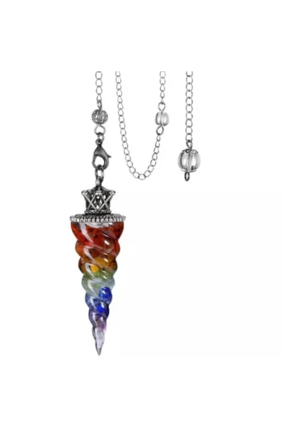 Gemstone Rock Healing Crystal Amulet Natural Crystal Chip Stones Pendulums-Silver 7 Chakra