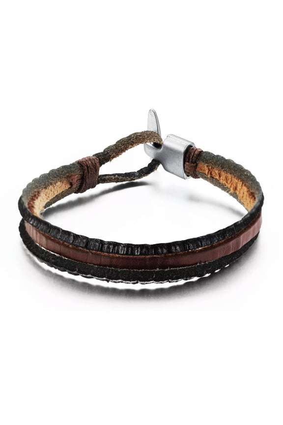 Genuine Cow Leather Bracelet Brown Black Unisex Hook Clasp G326-default
