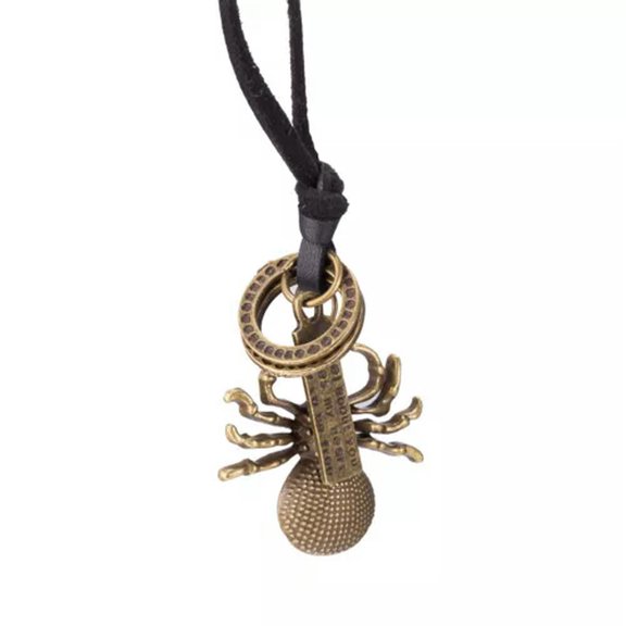 QQTDFG Genuine Leather Necklace Unisex Pendant Spider Adjustable Size Slide Clasp B471-Brown
